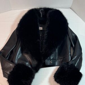 Luxurious Black Faux Fur Women's Leather Jacket